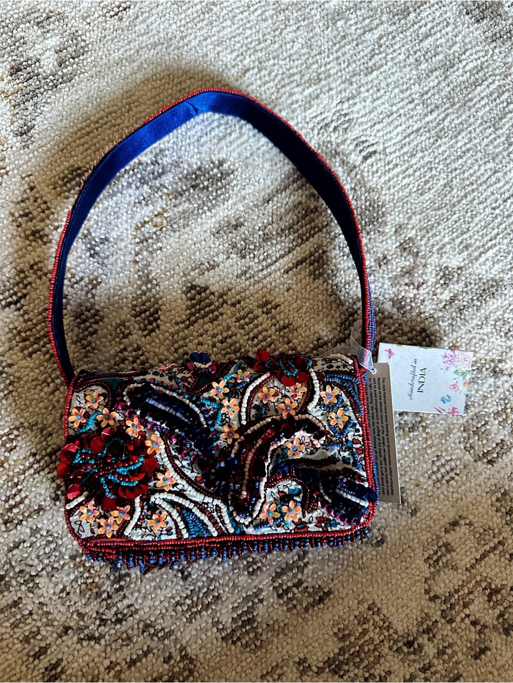 Handcrafted Multicolor Beaded Clutch with Strap